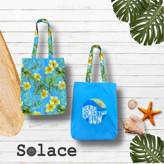 Solace Reversible Microfiber Beach Tote - Frangipani x Here comes the sun