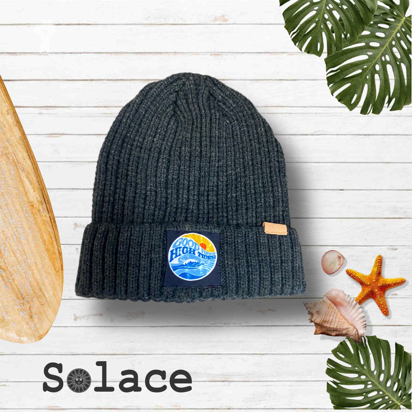 Solace Good Vibes High Tides Charcoal Grey Beanie