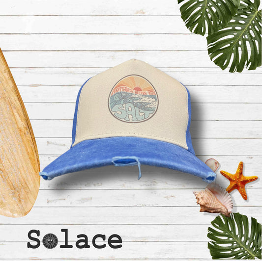 Solace - Everythings better with salt vintage distressed trucker cap - Royal Blue